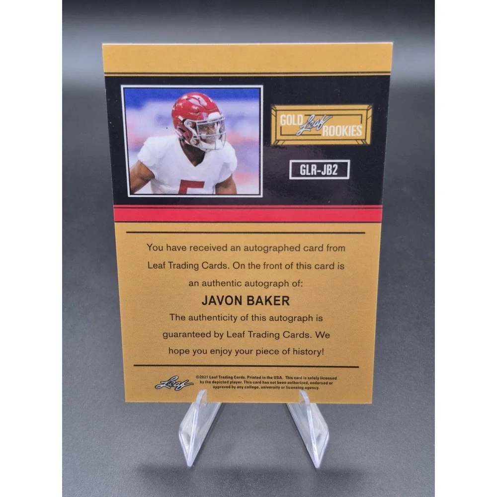 2021 Leaf Gold Rookie Javon Baker #GLR-JB2 Red Auto /25 (RC) Patriots 49ers